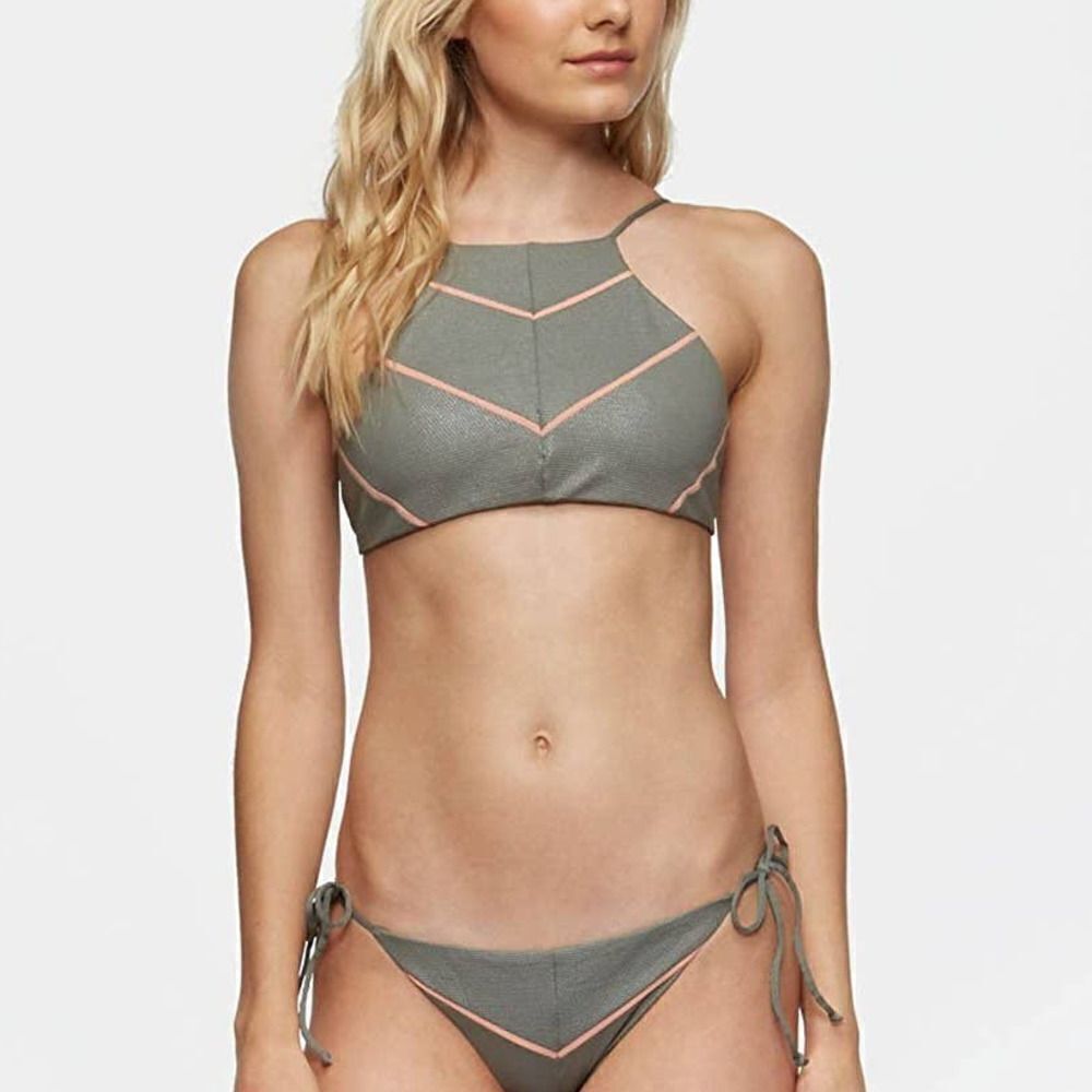Tavik Easton Womens Cove Gray pink Glossy Pique tie New Bikini Top Small